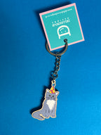 Cat in Party Hat Wooden Keyring – Cute Illustrated Design