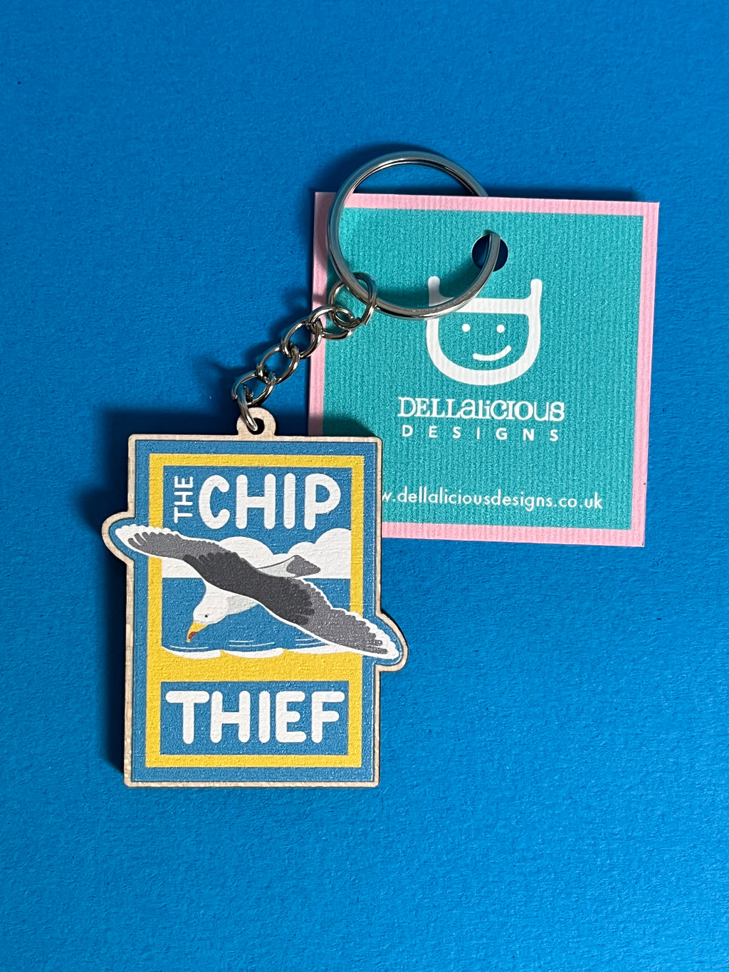 Seagull Wooden Keyring – Chip Thief Illustrated Design