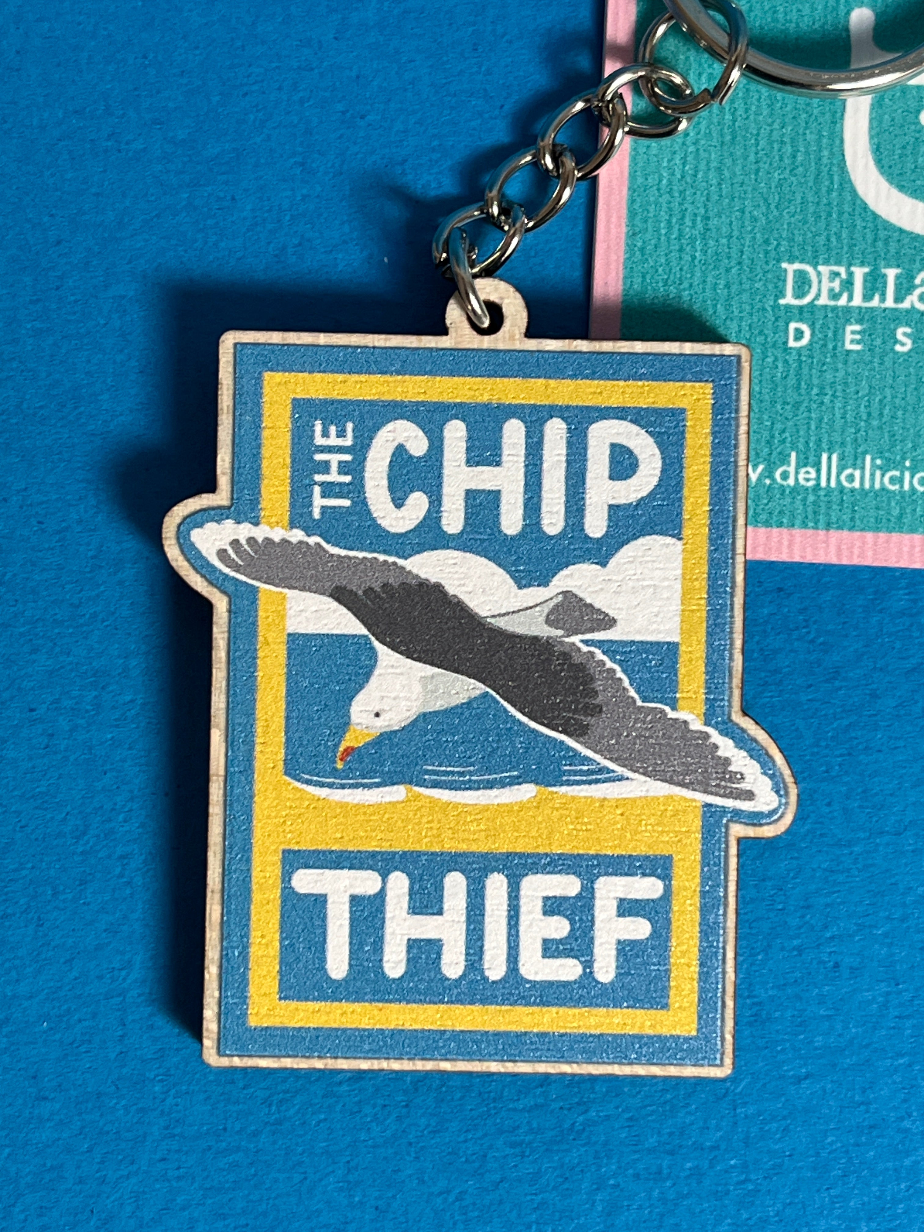 Seagull Wooden Keyring – Chip Thief Illustrated Design