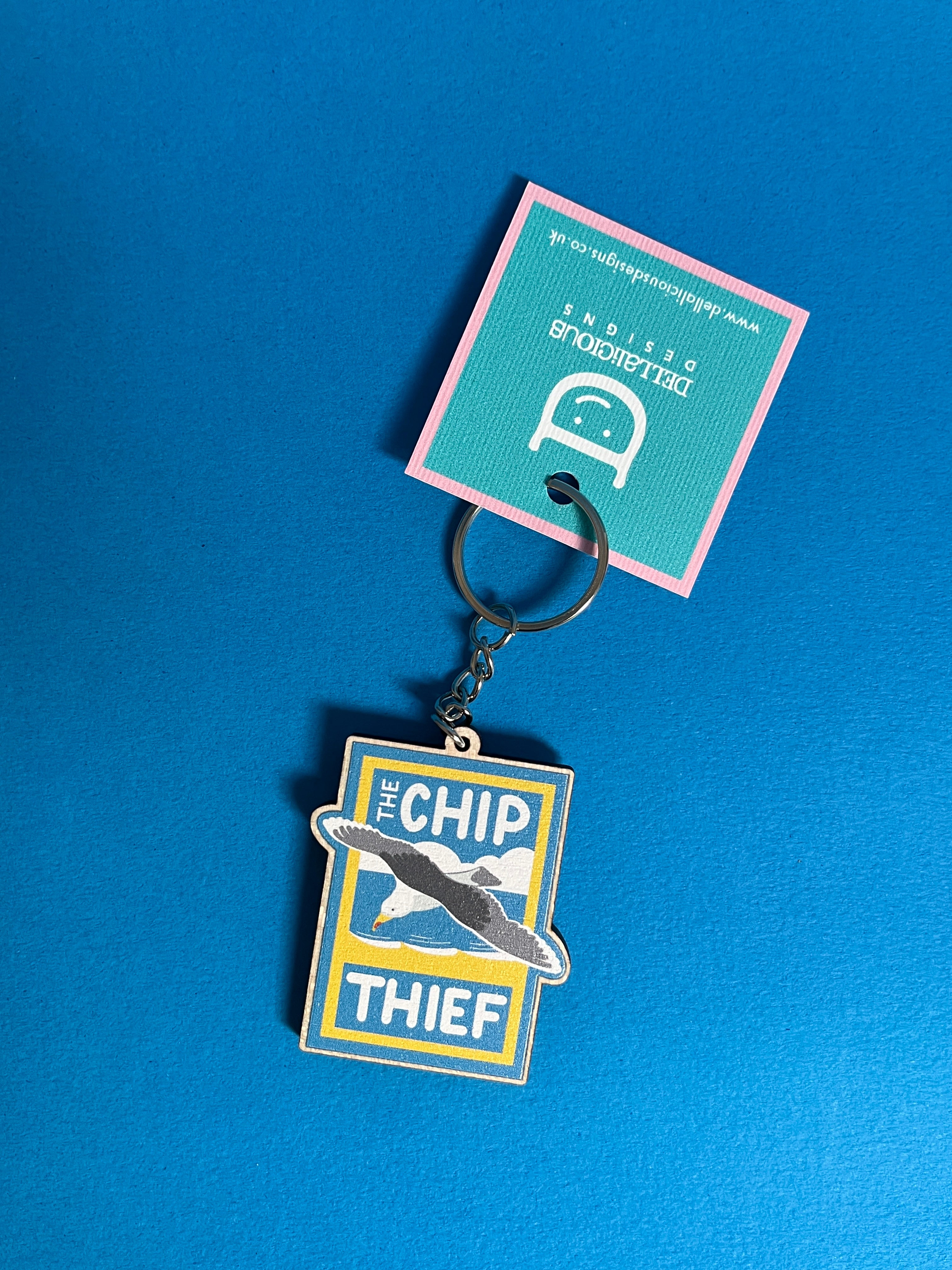 Seagull Wooden Keyring – Chip Thief Illustrated Design
