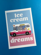 Retro Ice Cream Van A4 Art Print – Pink and Blue