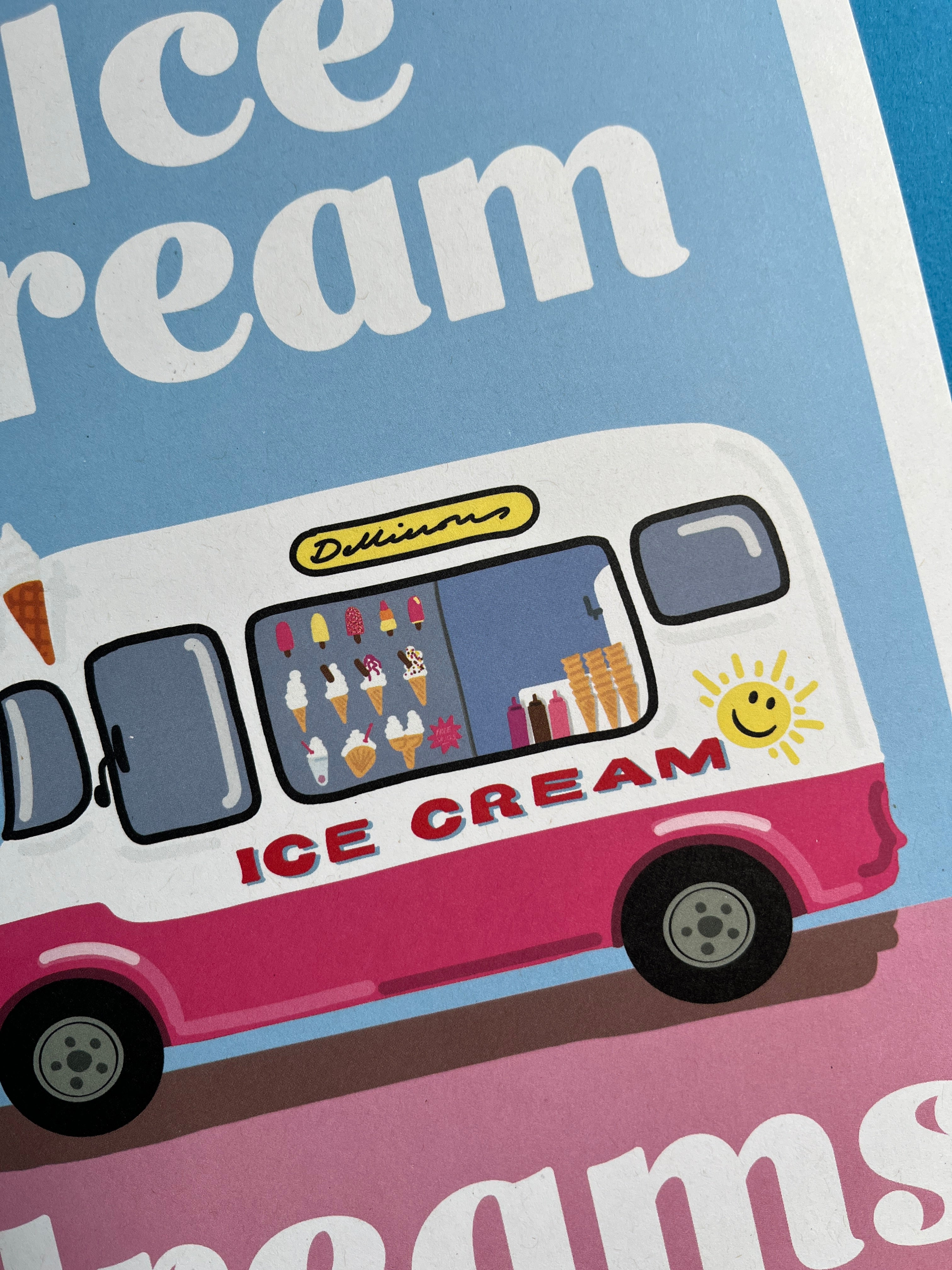 Retro Ice Cream Van A4 Art Print – Pink and Blue