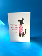 Black Dog in Pyjamas Birthday Card – Cute Illustrated Design