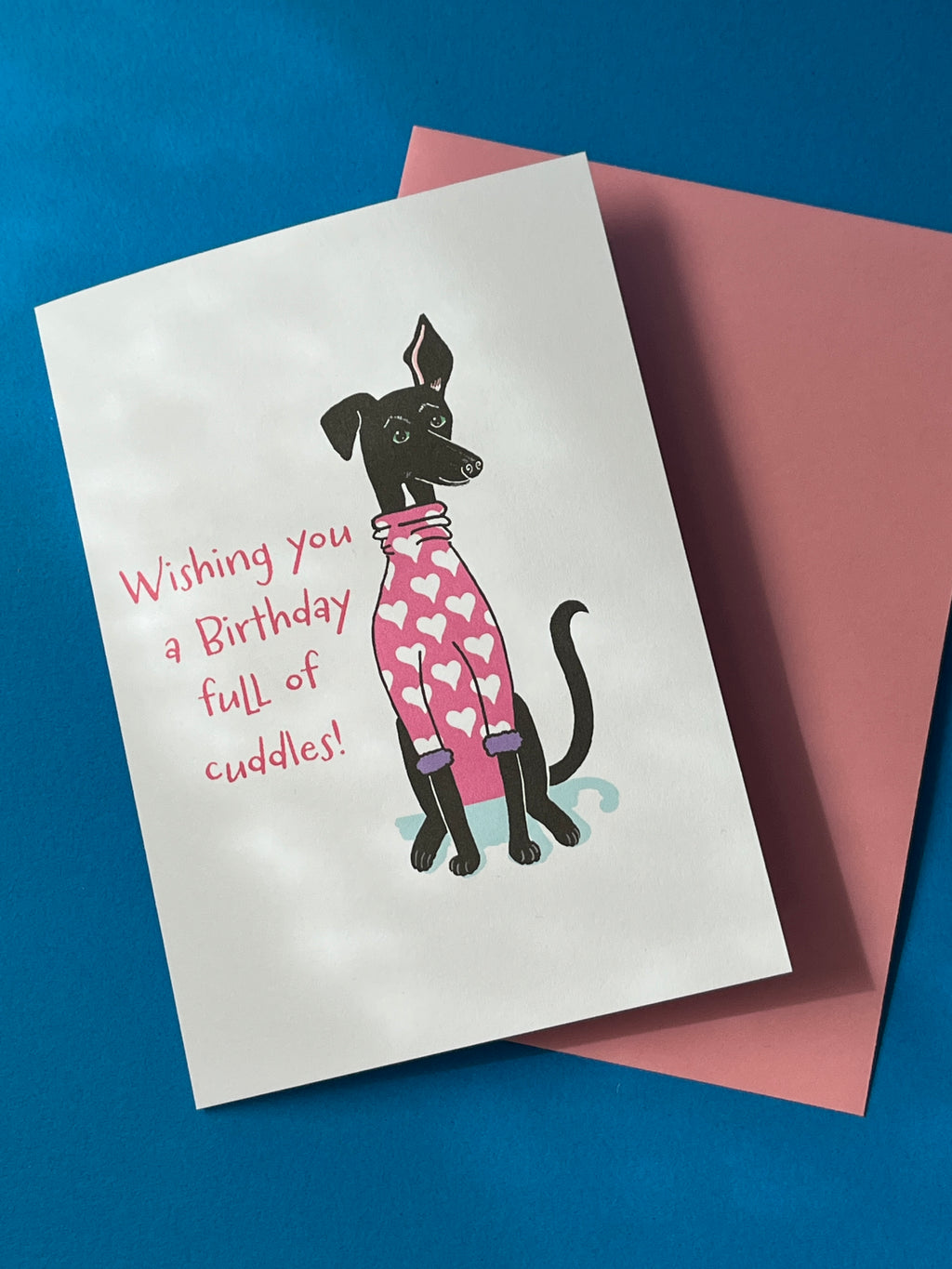 Black Dog in Pyjamas Birthday Card – Cute Illustrated Design