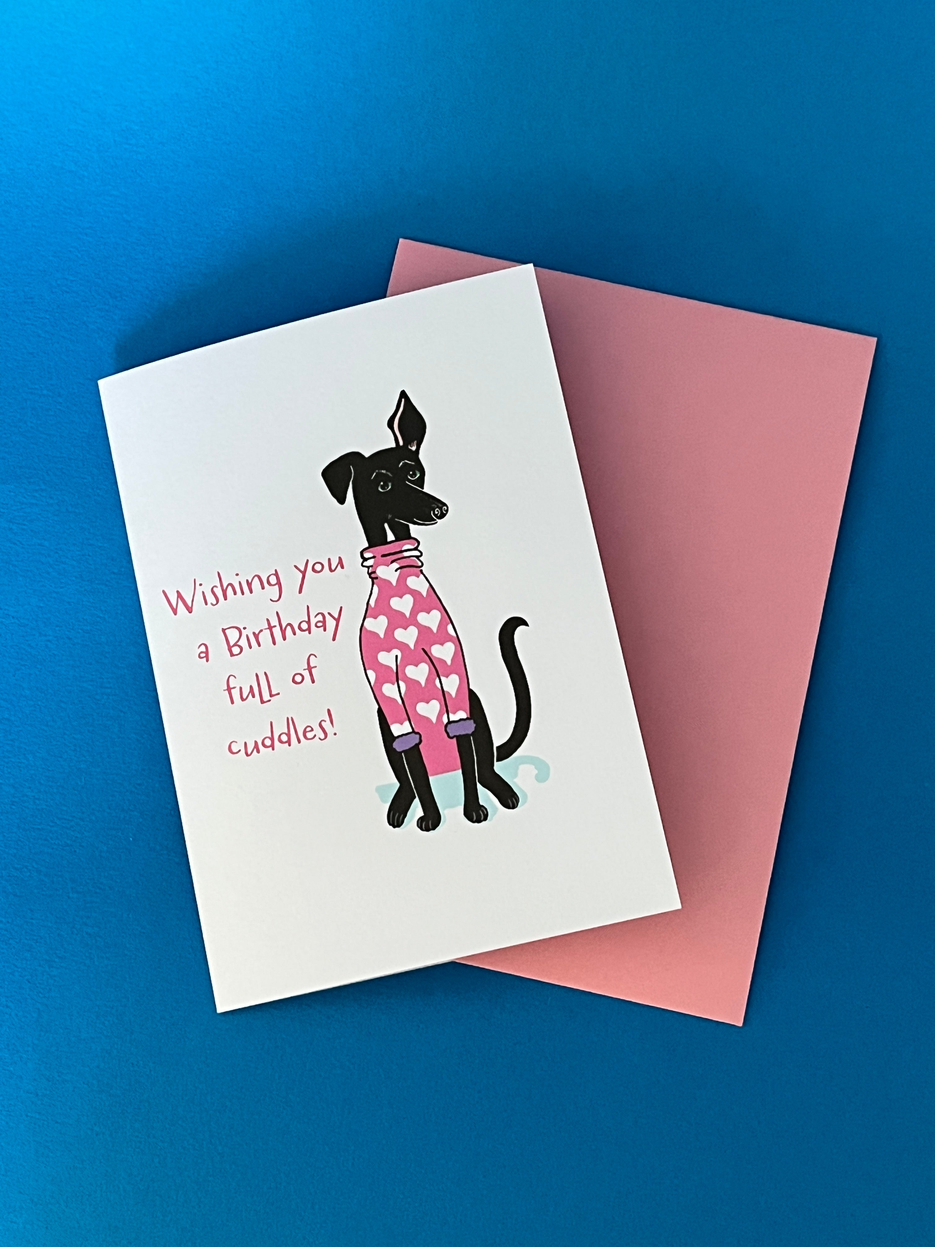 Black Dog in Pyjamas Birthday Card – Cute Illustrated Design