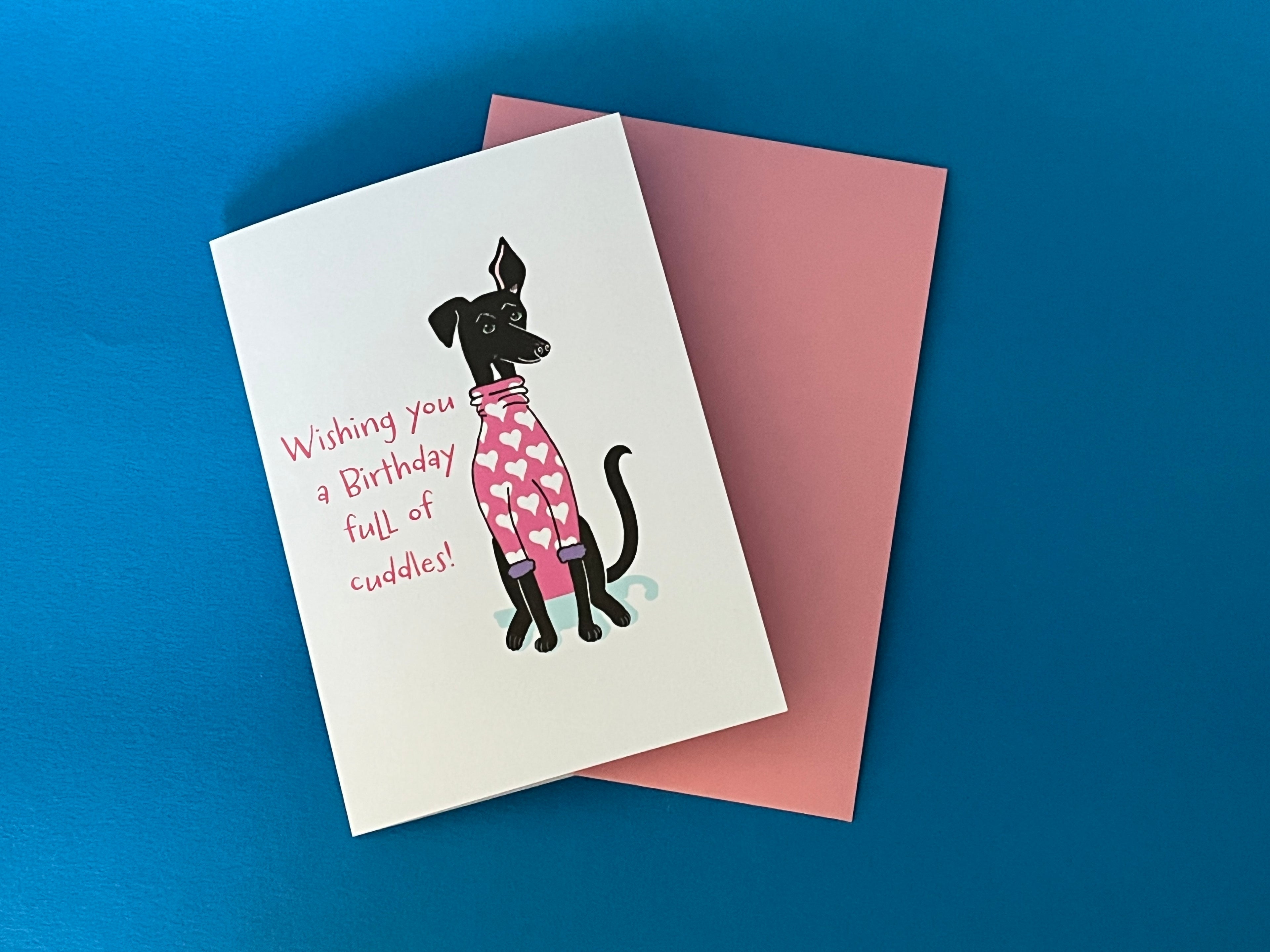 Black Dog in Pyjamas Birthday Card – Cute Illustrated Design