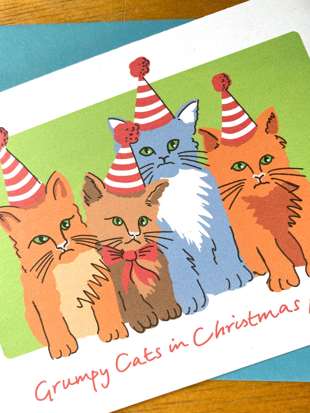 Grumpy Christmas Cats Greeting Card – Kittens in Santa Hats