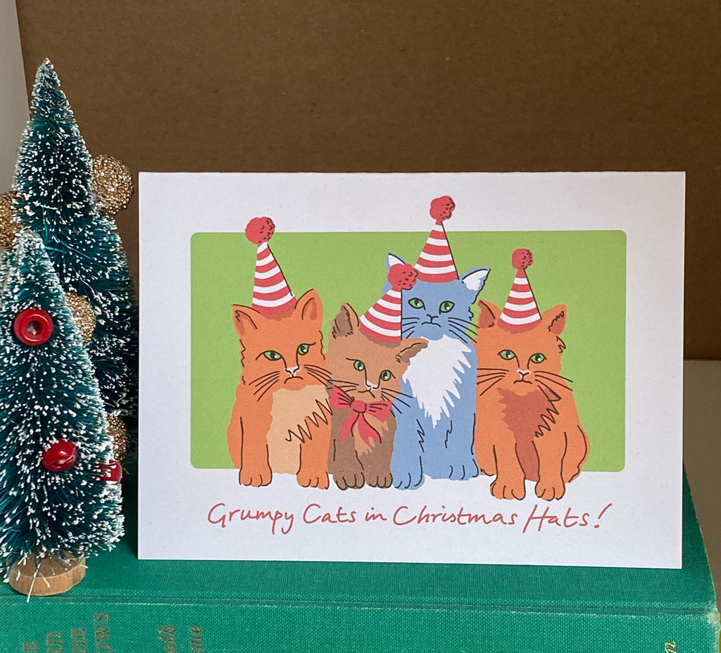 Grumpy Christmas Cats Greeting Card – Kittens in Santa Hats