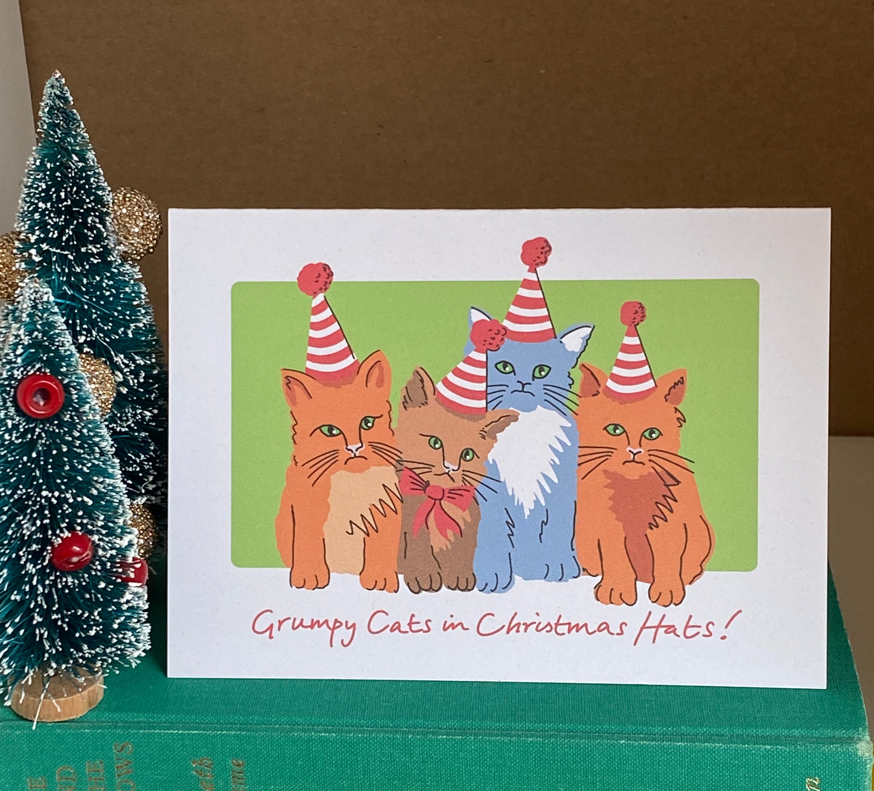 Grumpy Christmas Cats Greeting Card – Kittens in Santa Hats