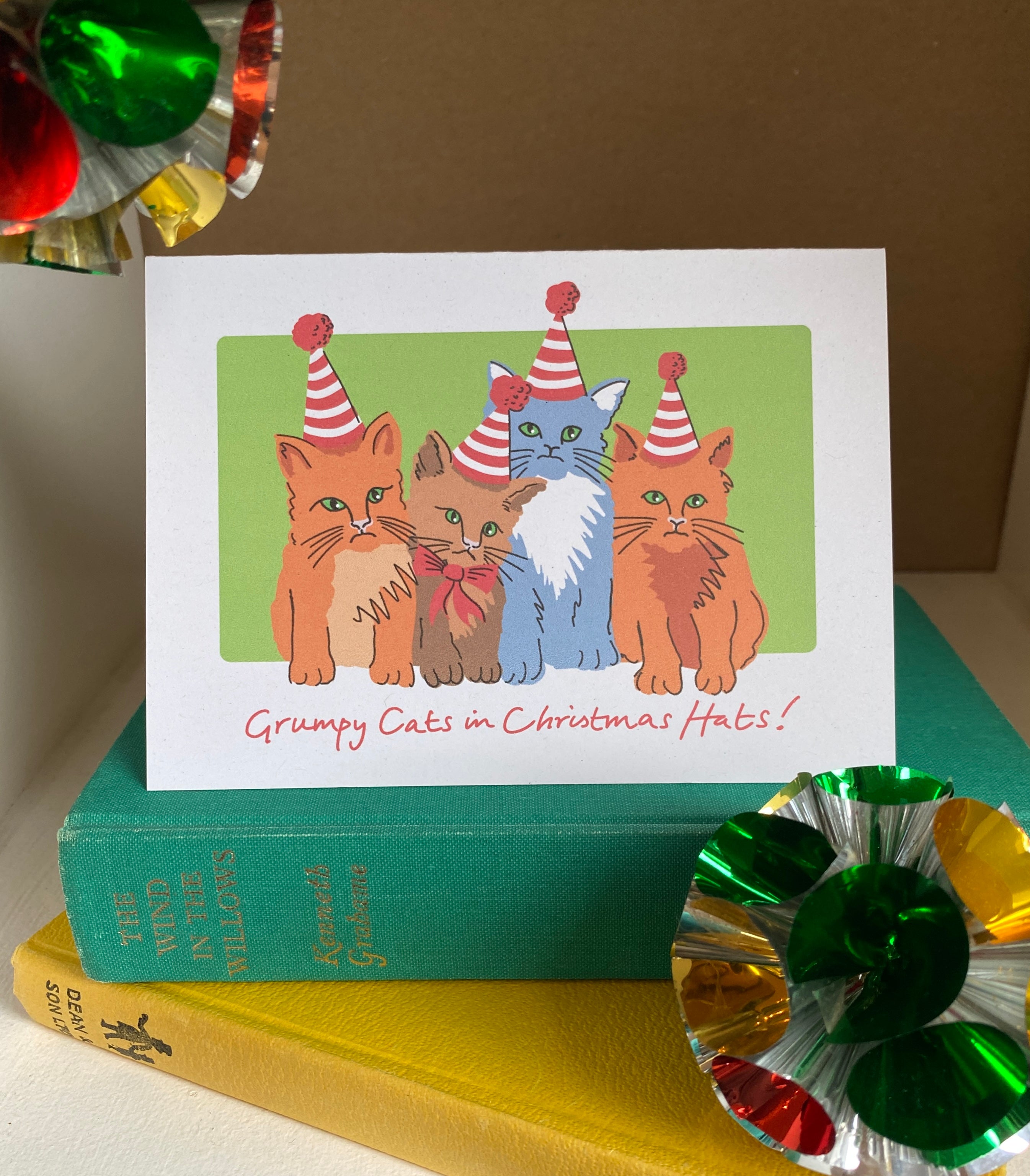 Grumpy Christmas Cats Greeting Card – Kittens in Santa Hats