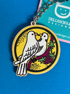 Love Birds Wooden Keyring – Dove Heart Design