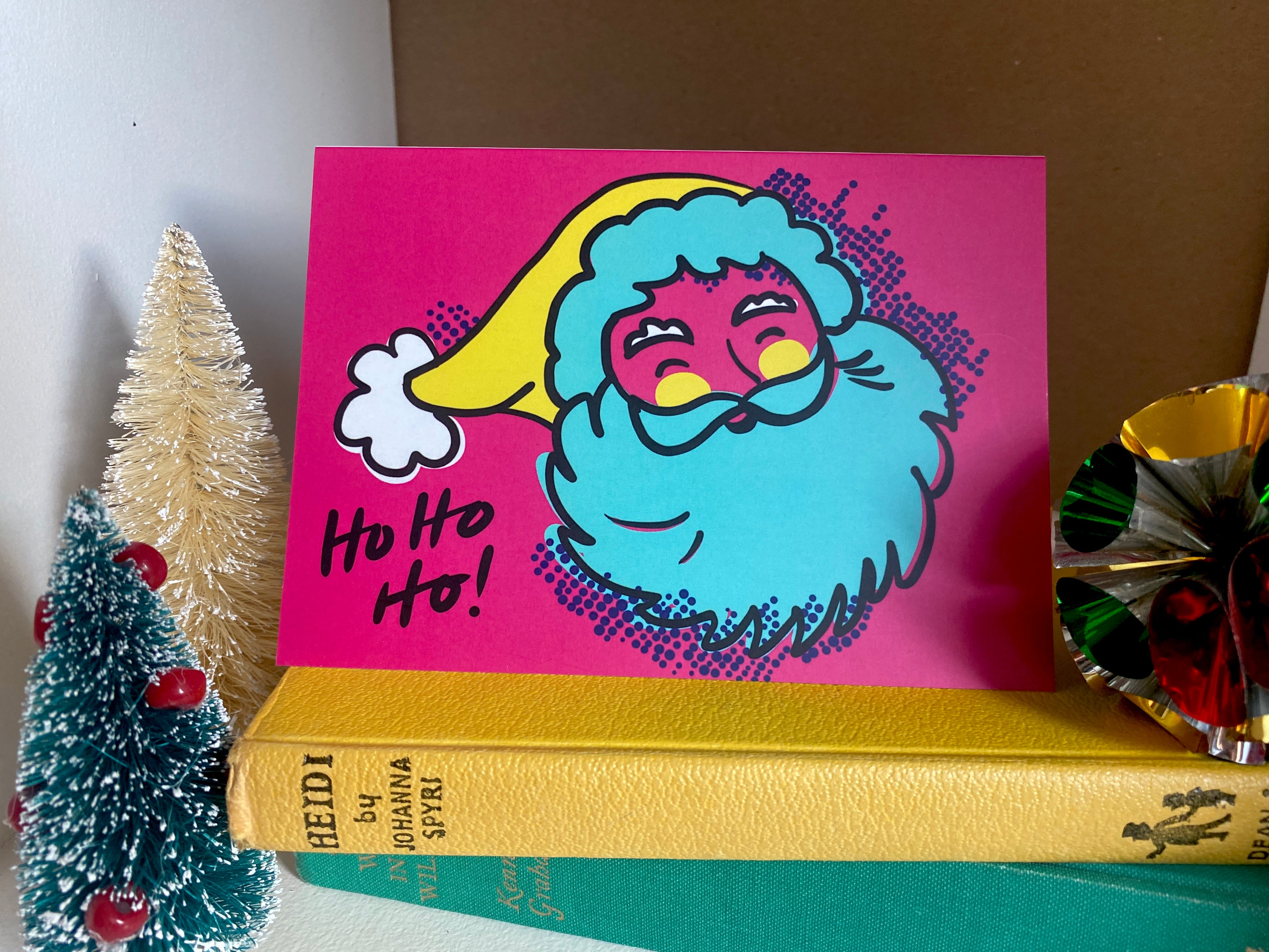 Pop Art Santa Christmas Card – Hot Pink Illustrated Design