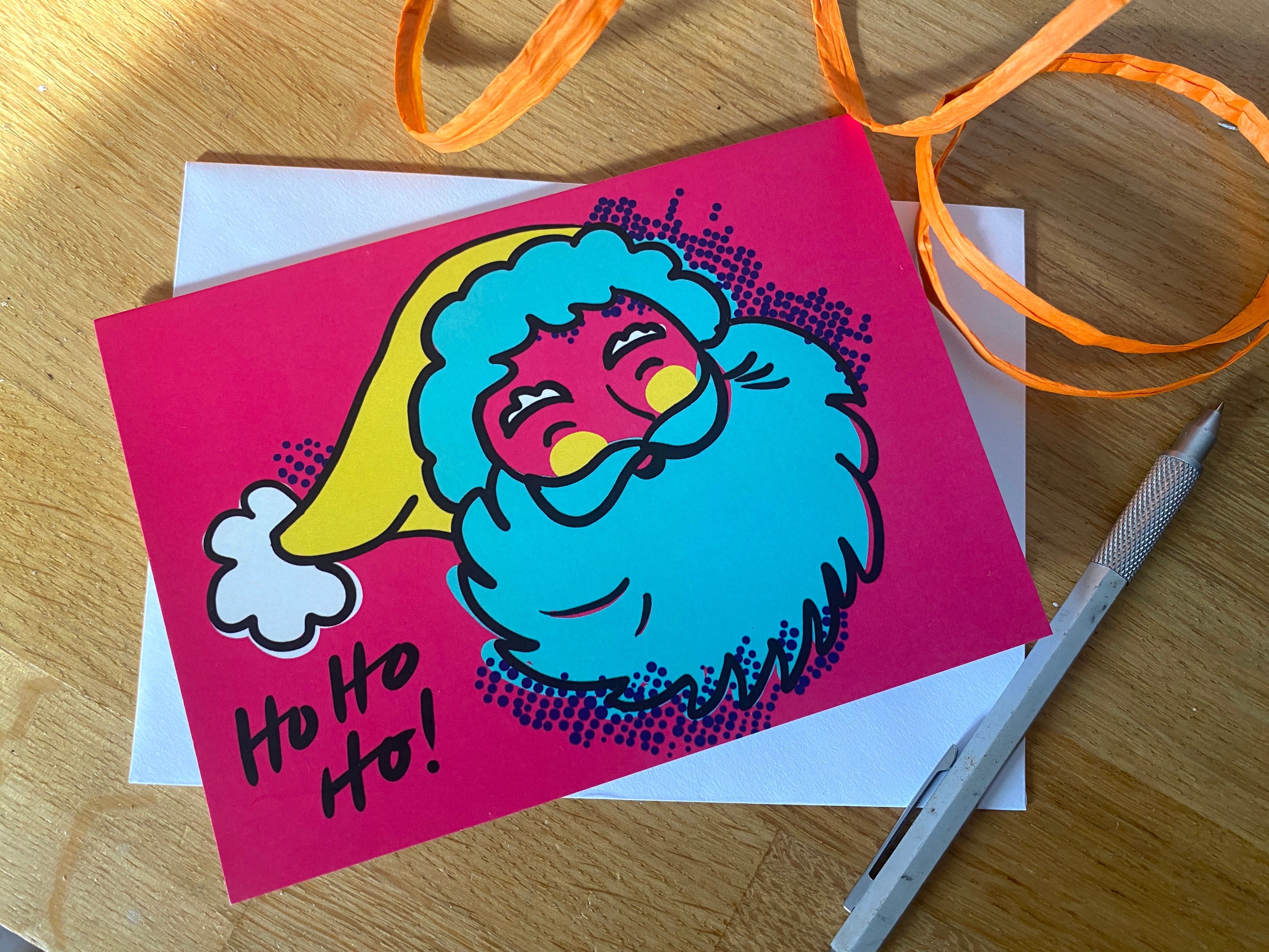 Pop Art Santa Christmas Card – Hot Pink Illustrated Design