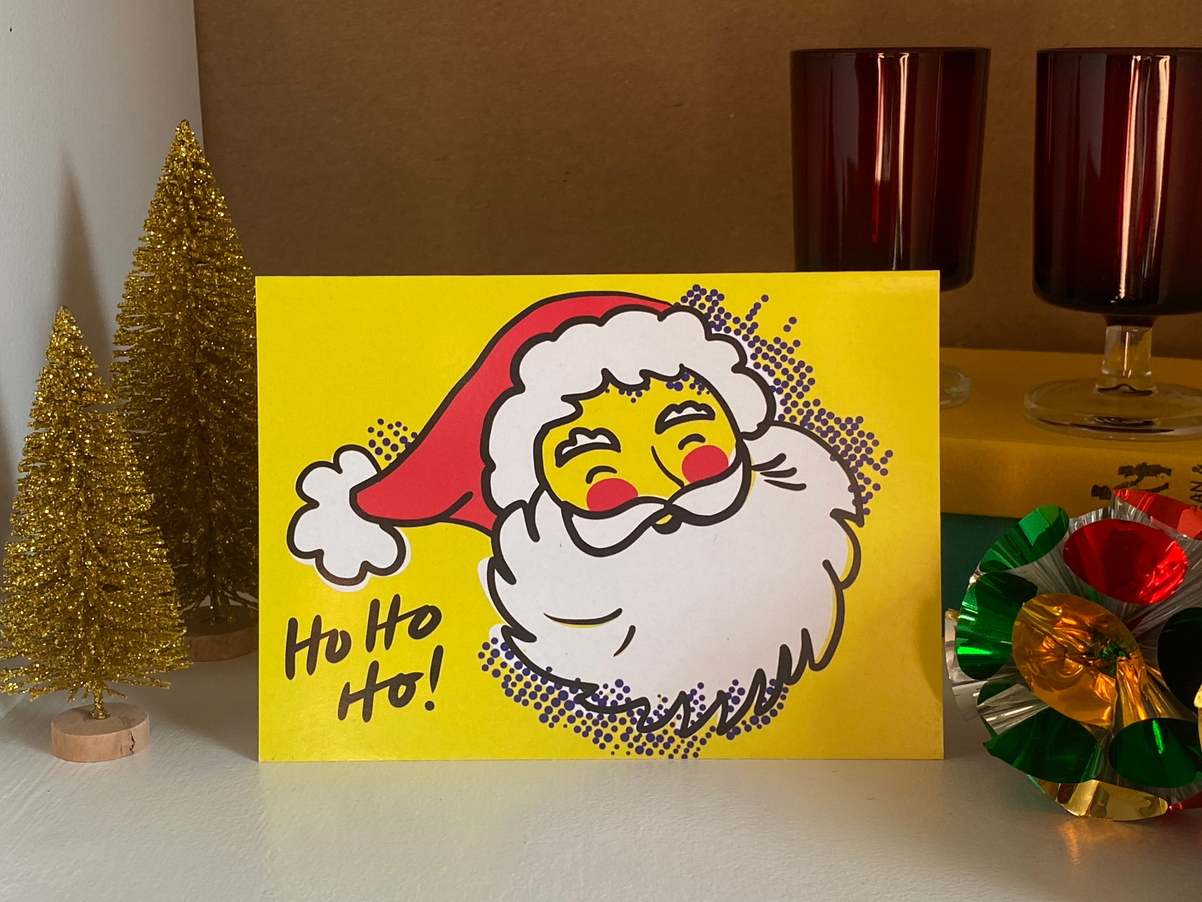 Pop Art Santa Christmas Card – Yellow Illustrated Design