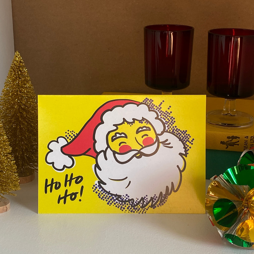 Pop Art Santa Christmas Card – Yellow Illustrated Design
