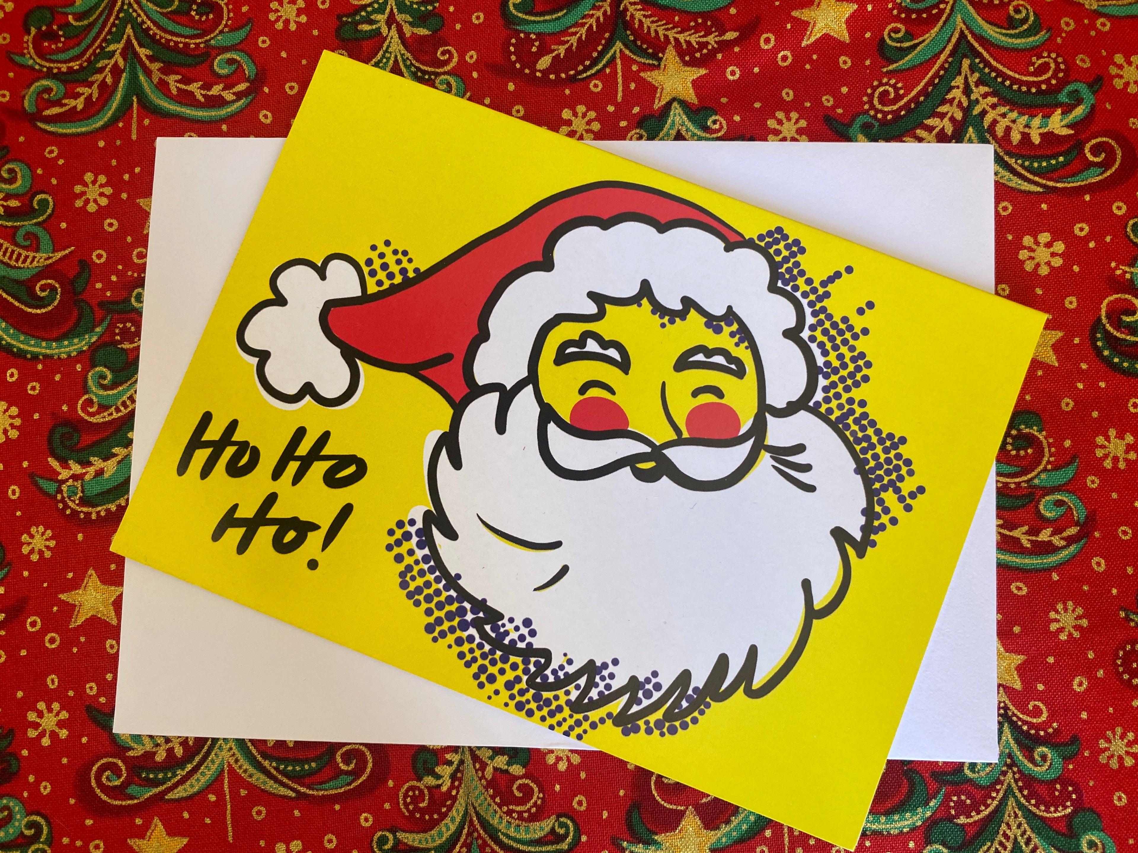 Pop Art Santa Christmas Card – Yellow Illustrated Design