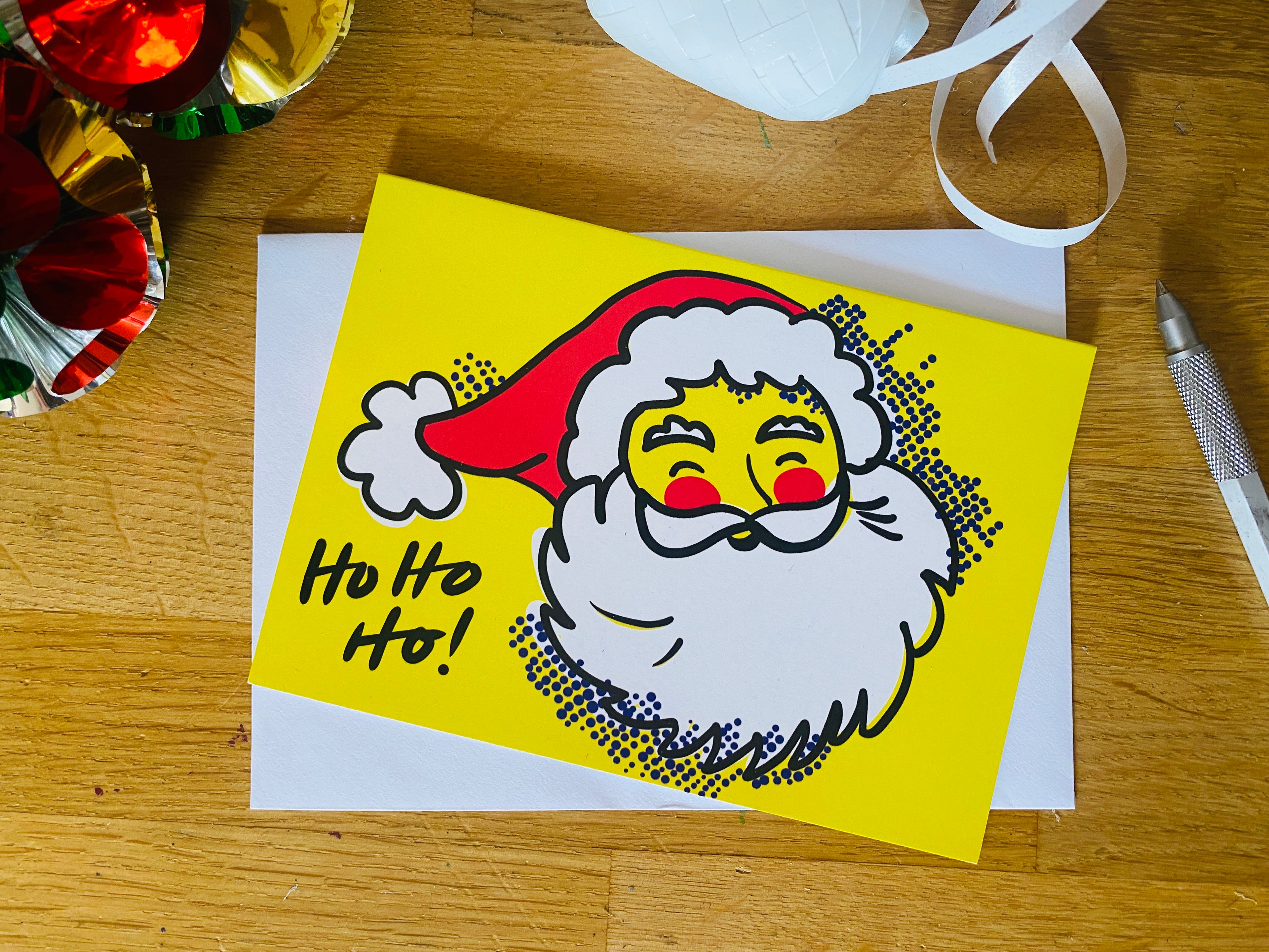 Pop Art Santa Christmas Card – Yellow Illustrated Design