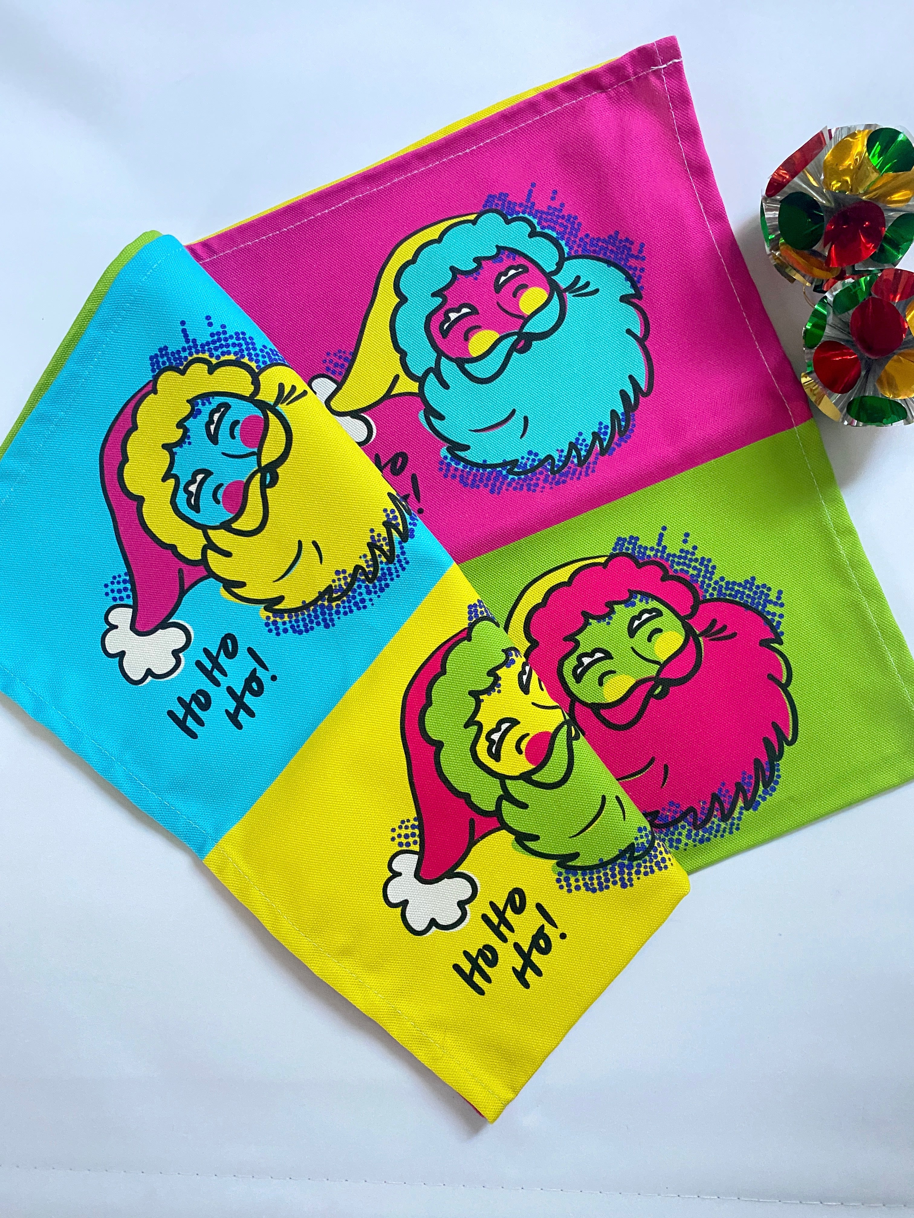 Pop Art Santa Christmas Tea Towel – Illustrated Design