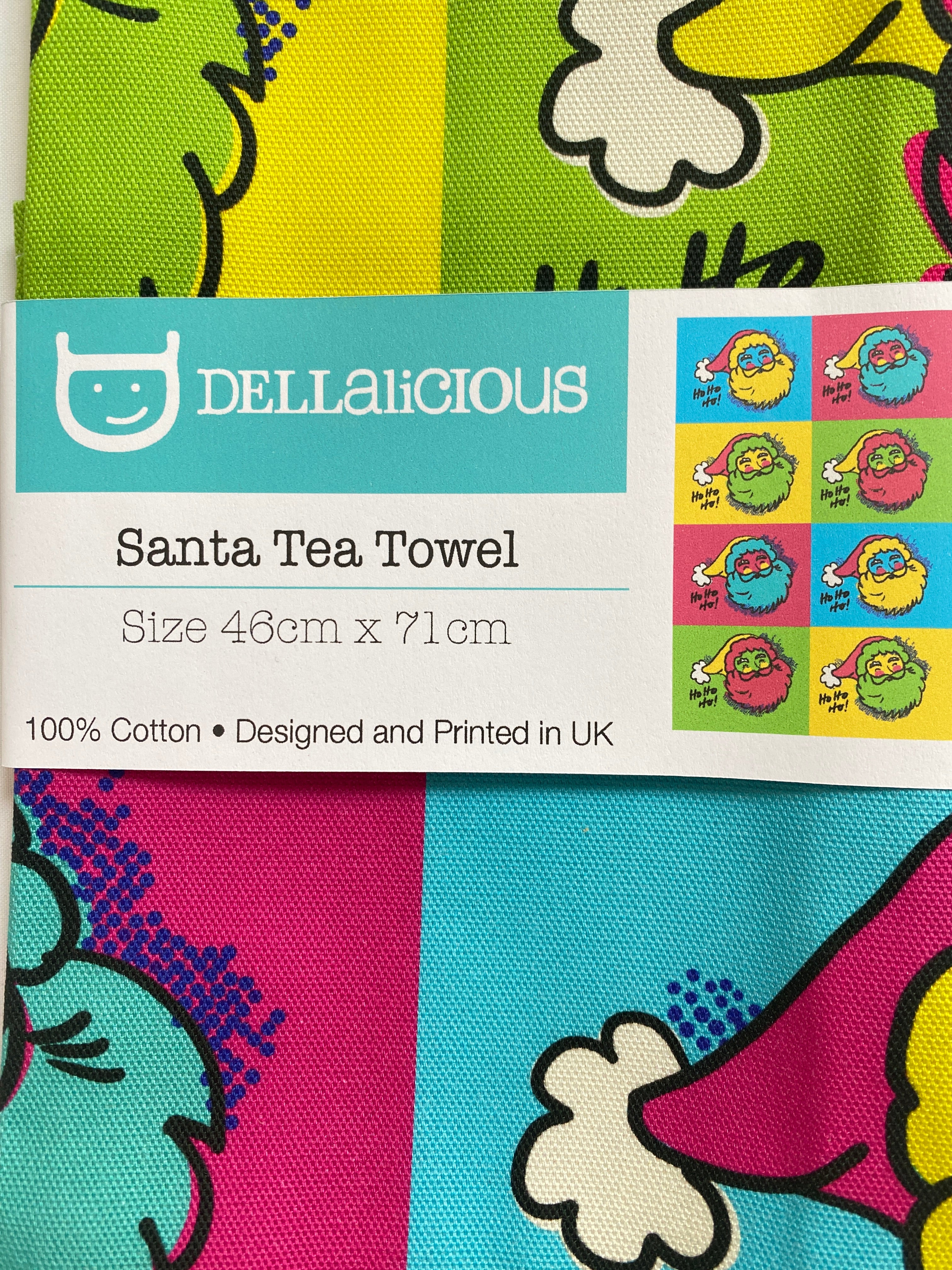 Pop Art Santa Christmas Tea Towel – Illustrated Design