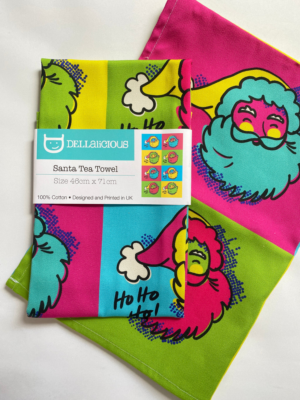 Pop Art Santa Christmas Tea Towel – Illustrated Design