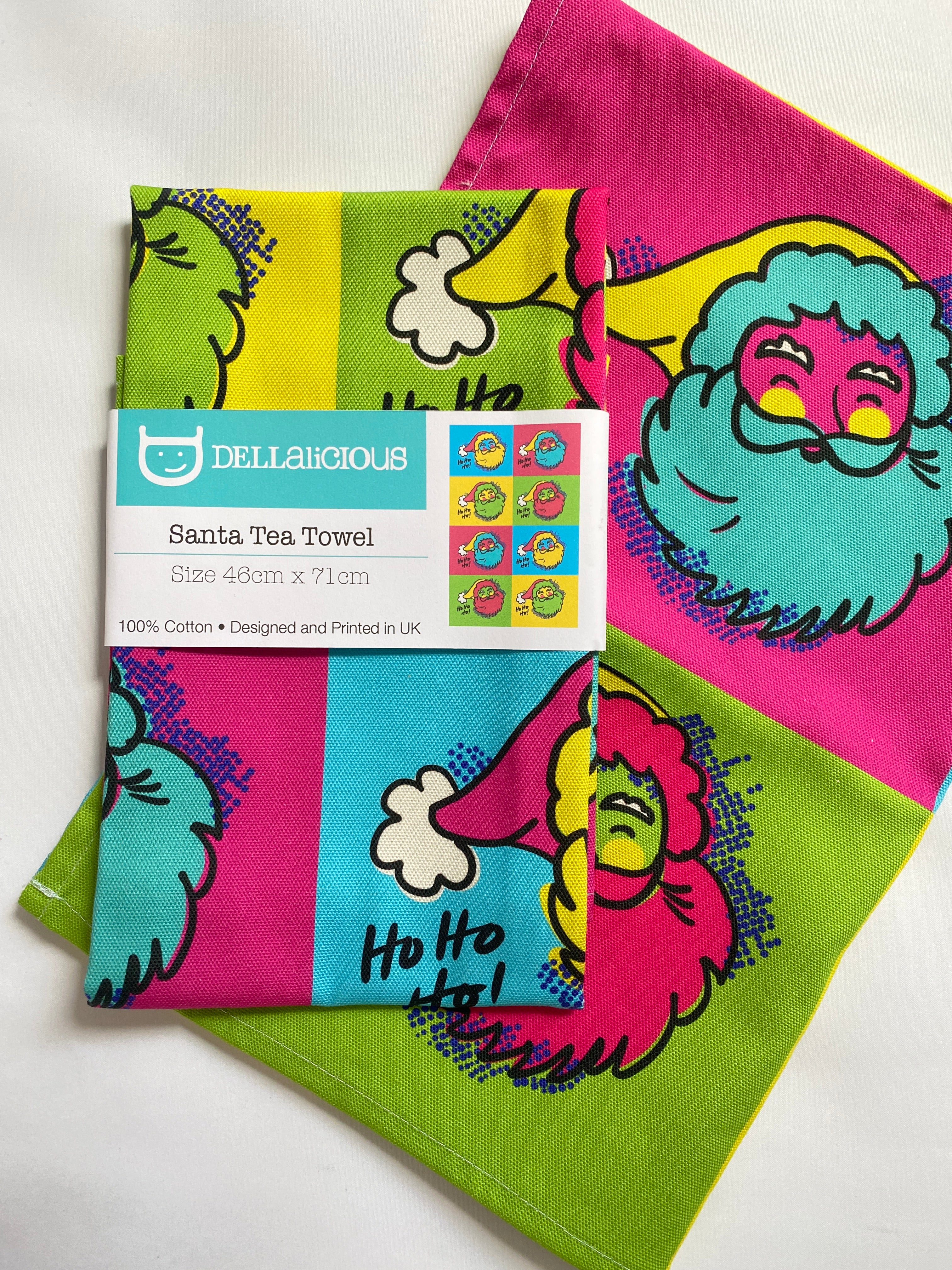 Pop Art Santa Christmas Tea Towel – Illustrated Design