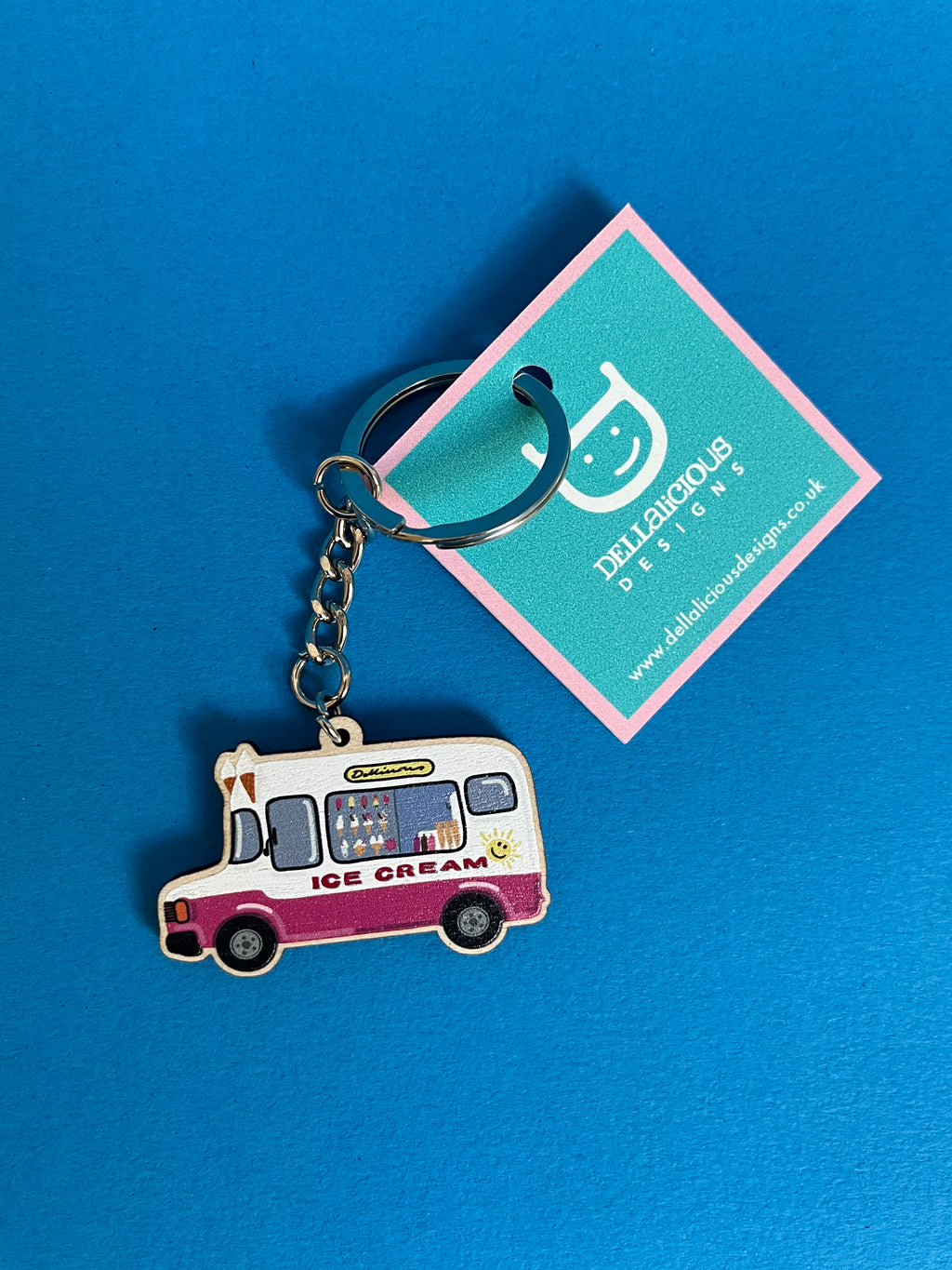Retro Ice Cream Van Wooden Keyring – Illustrated Design