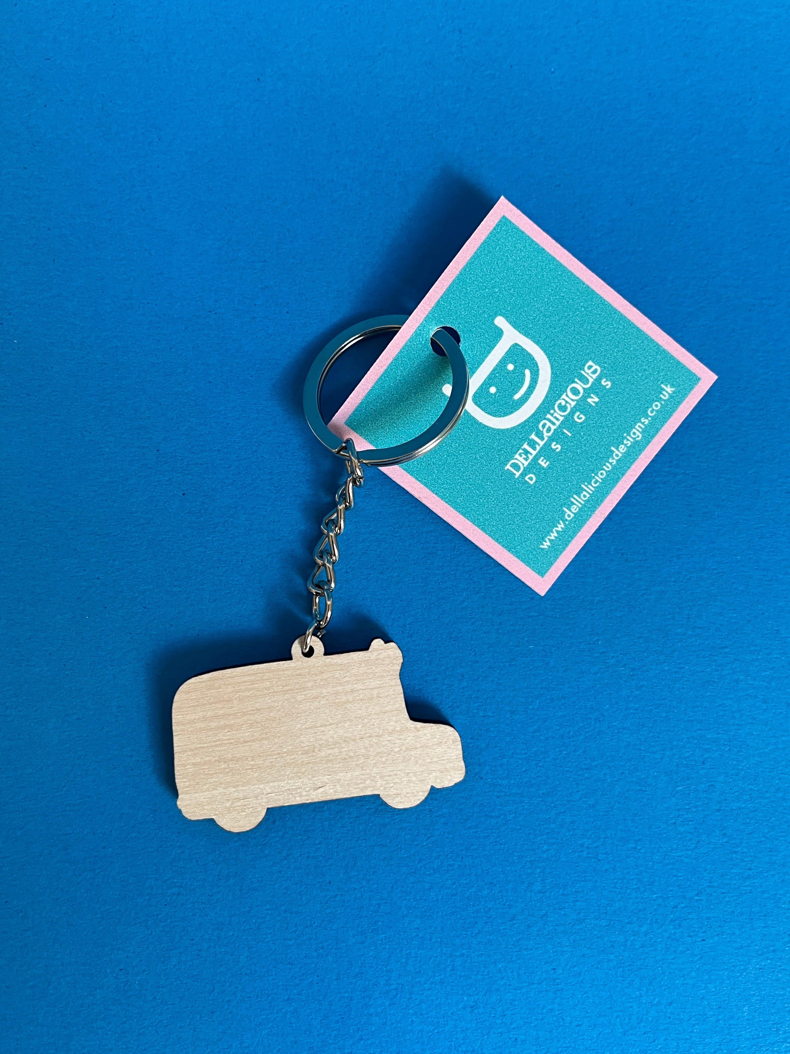Retro Ice Cream Van Wooden Keyring – Illustrated Design