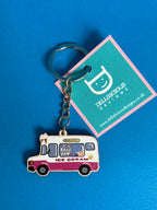 Retro Ice Cream Van Wooden Keyring – Illustrated Design