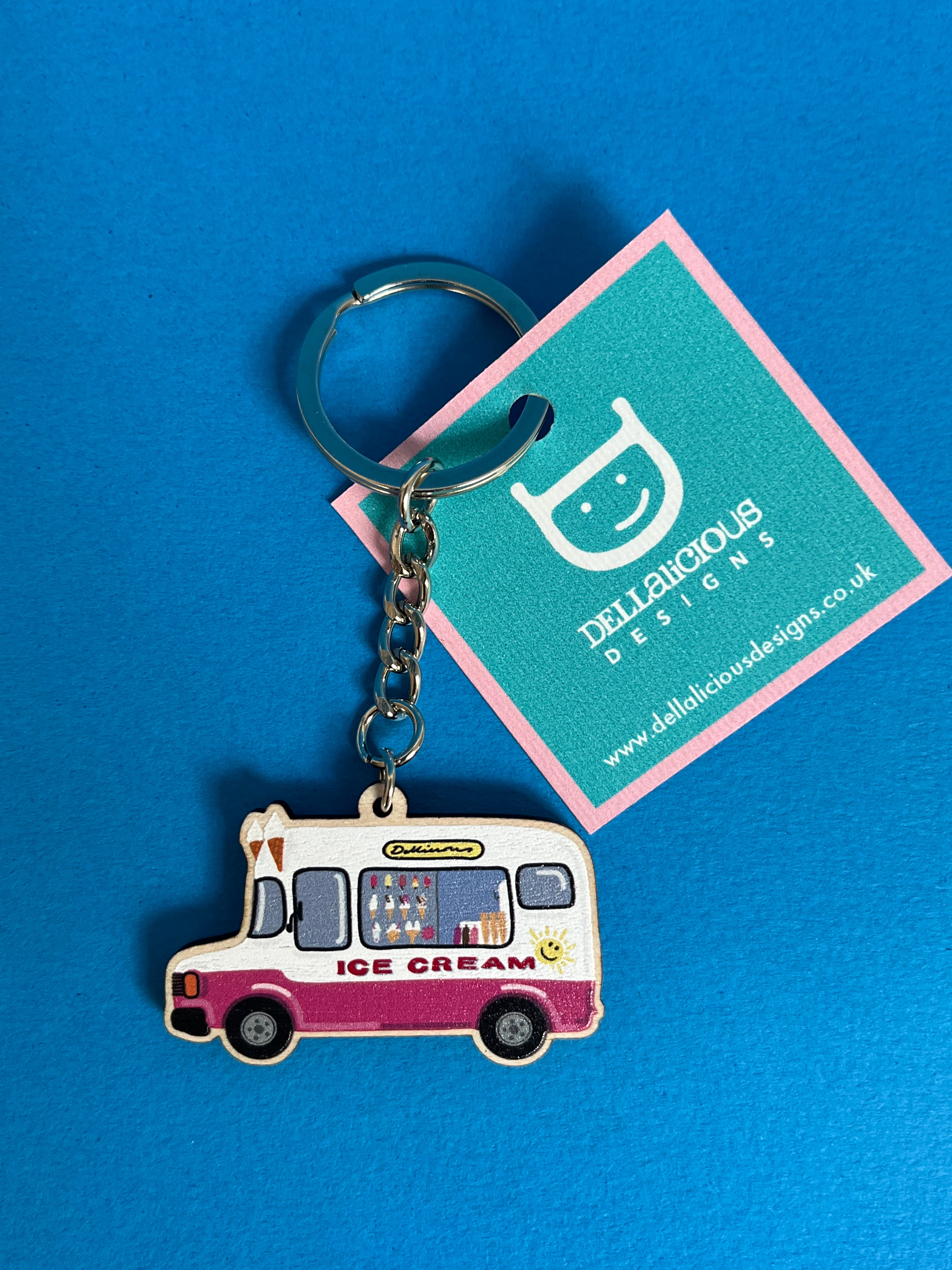 Retro Ice Cream Van Wooden Keyring – Illustrated Design