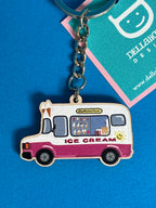 Retro Ice Cream Van Wooden Keyring – Illustrated Design