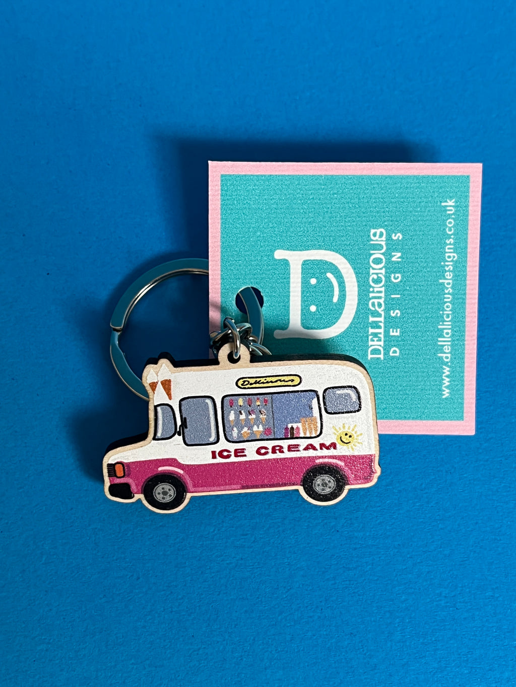 Retro Ice Cream Van Wooden Keyring – Illustrated Design