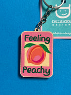 Peach Wooden Keyring – Feeling Peachy Illustrated Design