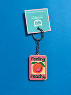 Peach Wooden Keyring – Feeling Peachy Illustrated Design