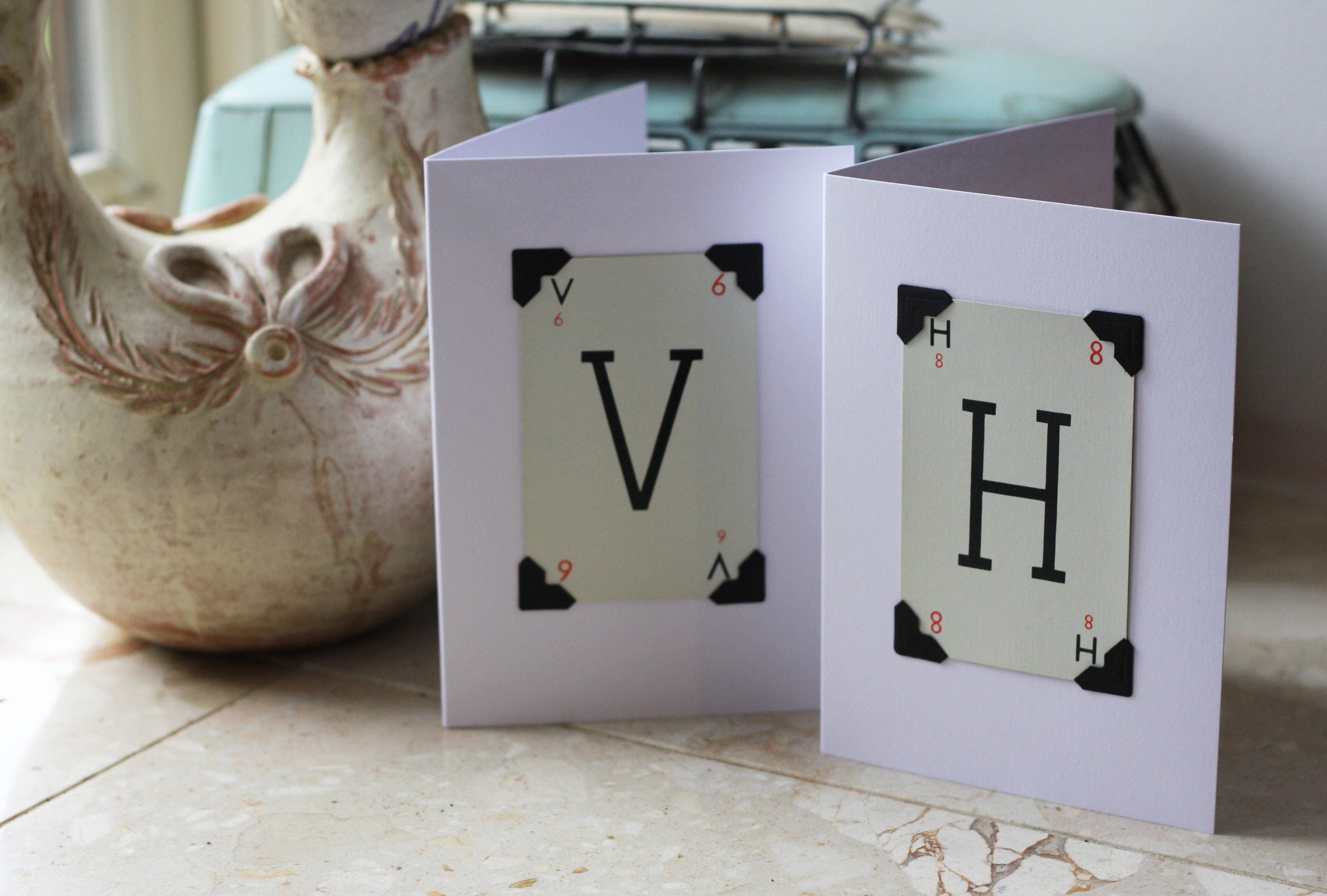 Vintage Playing Card Initial Card: Handmade Monogram Greeting