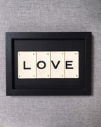 Love wall art made with vintage game cards, Love word Framed