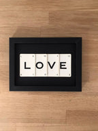 Love wall art made with vintage game cards, Love word Framed