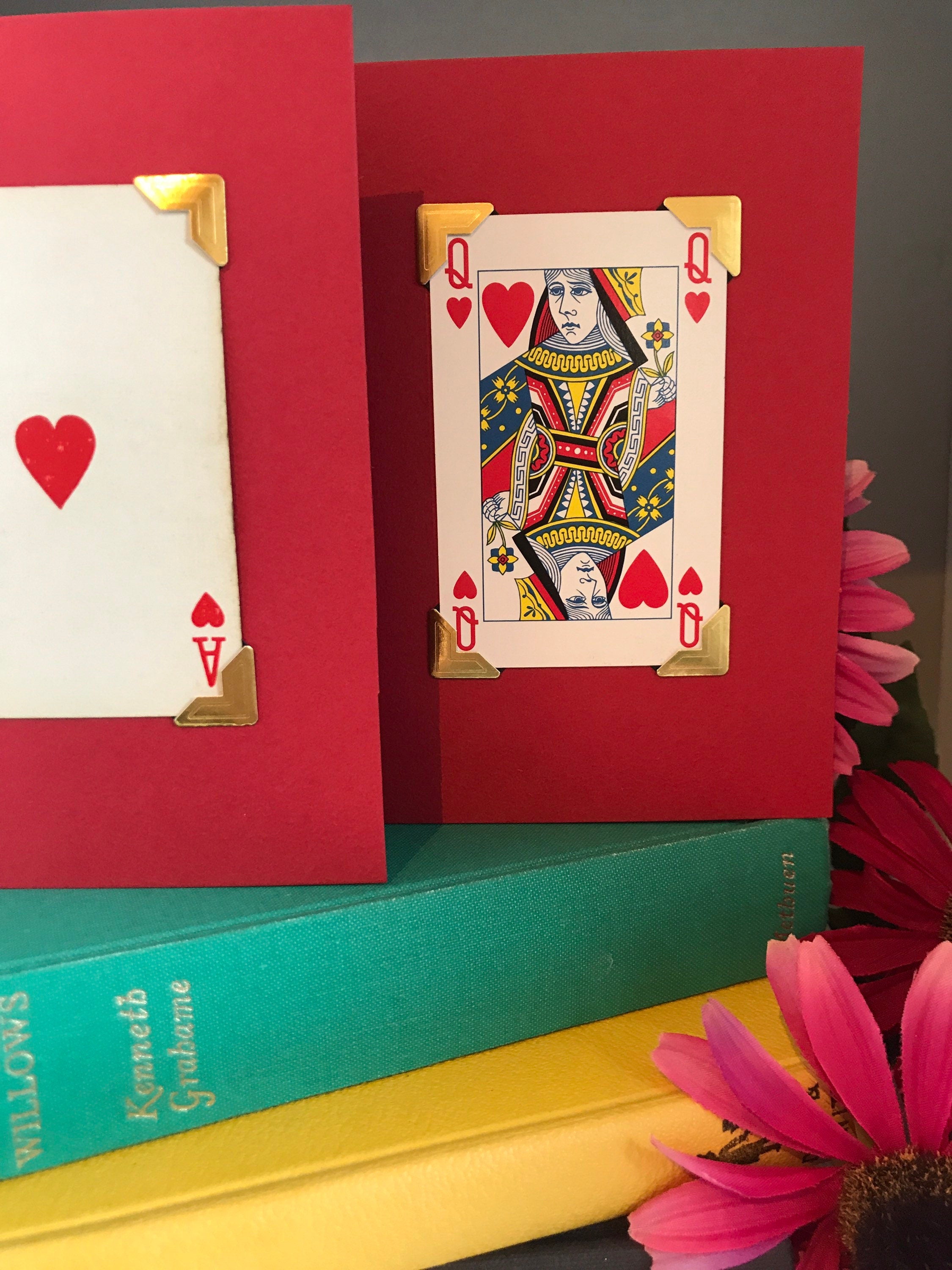 Vintage Playing Card Love Card: King, Queen, Ace of Hearts