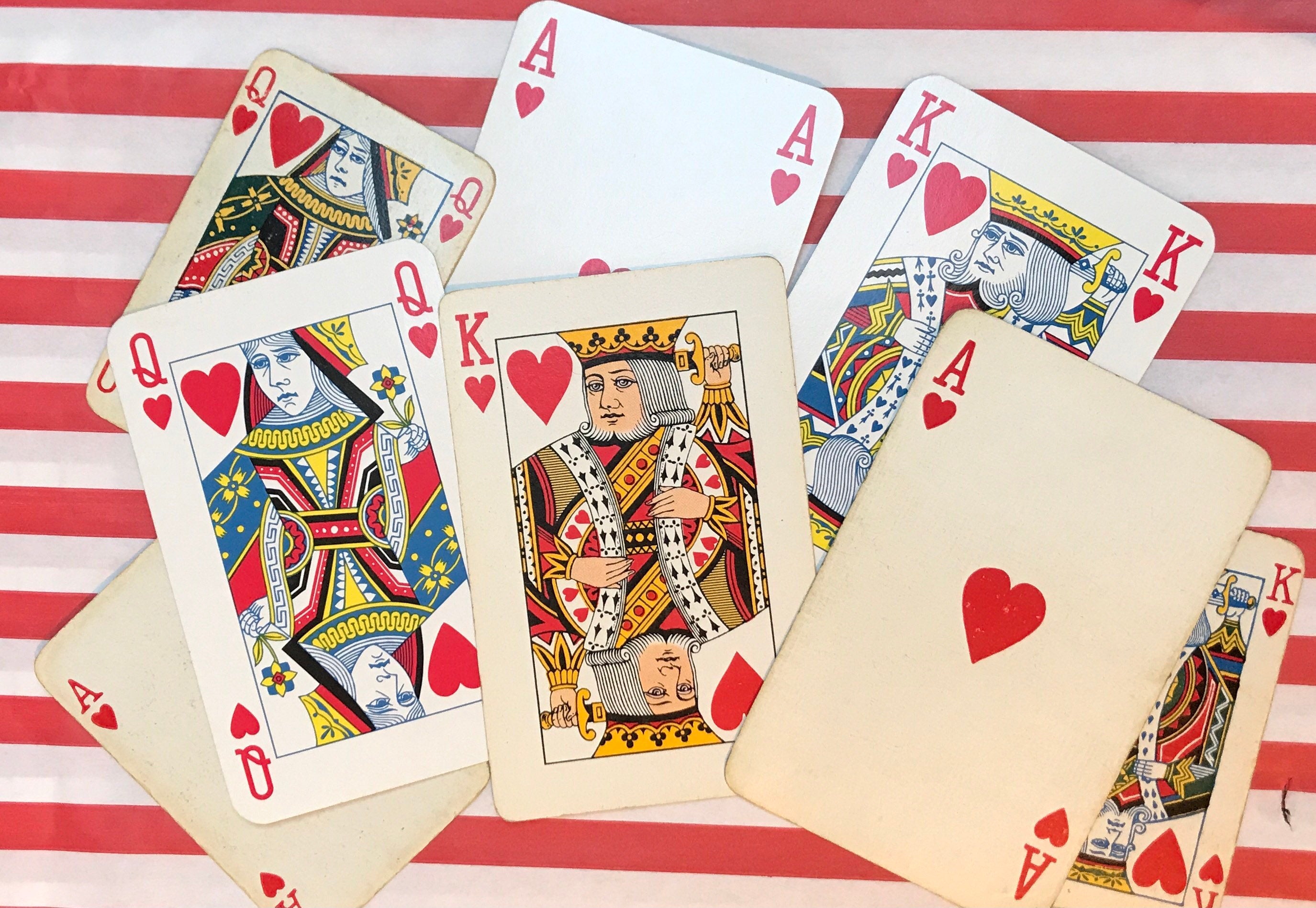 Vintage Playing Card Love Card: King, Queen, Ace of Hearts
