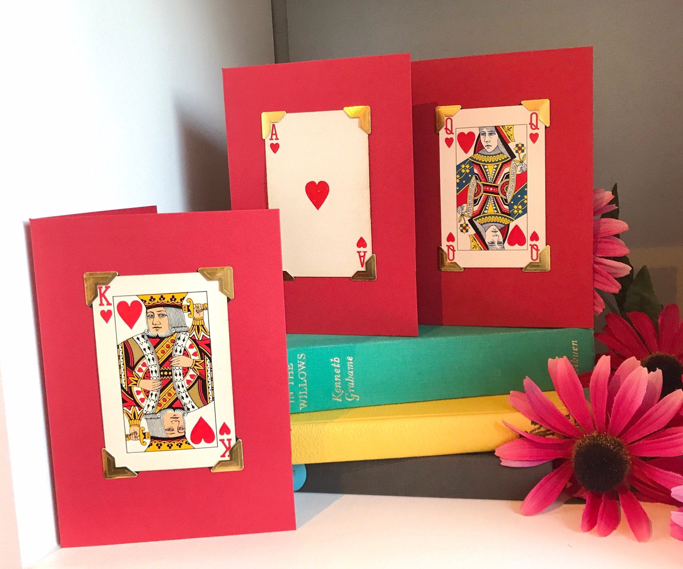 Vintage Playing Card Love Card: King, Queen, Ace of Hearts