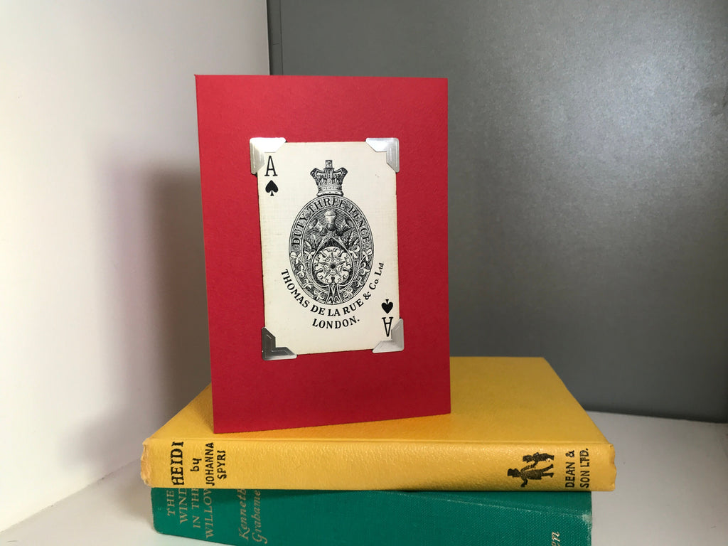 Greeting Cards made with vintage playing cards, Joker card and Decorative Ace