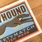 Vintage style Greyhound Art Print, Inspired by vintage matchbox labels, A4, Unframed
