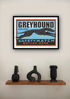 Vintage style Greyhound Art Print, Inspired by vintage matchbox labels, A4, Unframed
