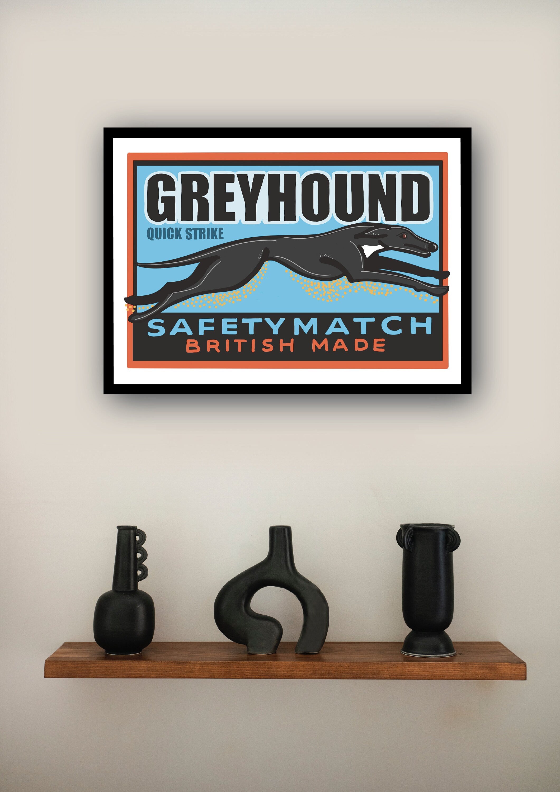 Vintage style Greyhound Art Print, Inspired by vintage matchbox labels, A4, Unframed