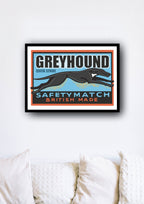 Vintage style Greyhound Art Print, Inspired by vintage matchbox labels, A4, Unframed