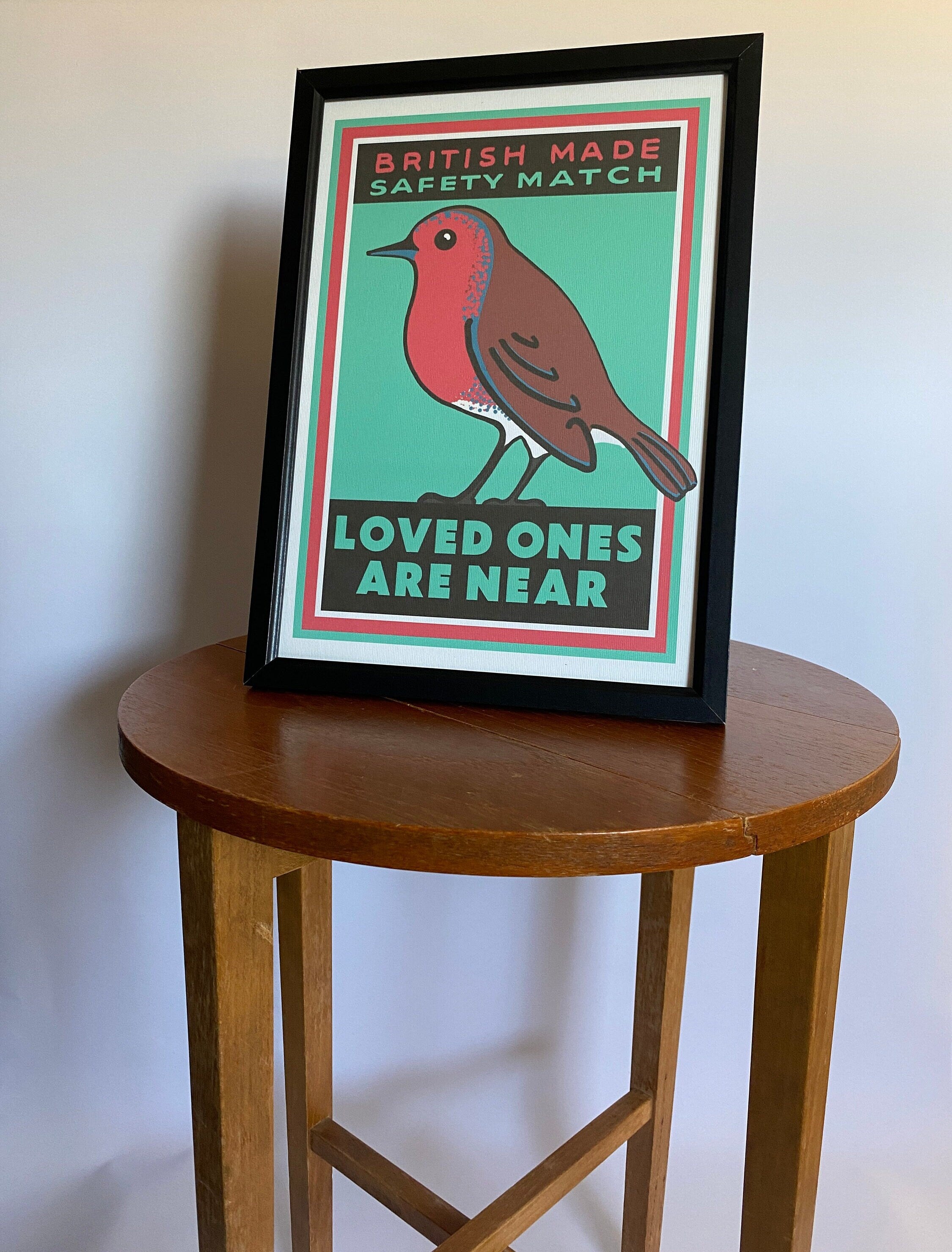 Robin Redbreast art print: Inspired by vintage matchbox labels, A4 unframed print