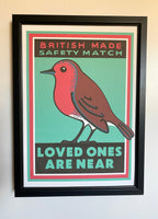 Robin Redbreast art print: Inspired by vintage matchbox labels, A4 unframed print
