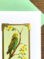 Vintage Budgie Playing Card Greeting Card: Handmade Retro Bird Art