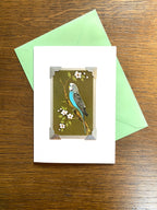 Vintage Budgie Playing Card Greeting Card: Handmade Retro Bird Art