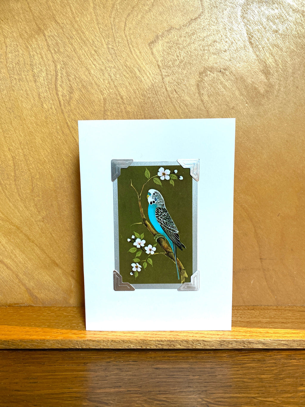 Vintage Budgie Playing Card Greeting Card: Handmade Retro Bird Art