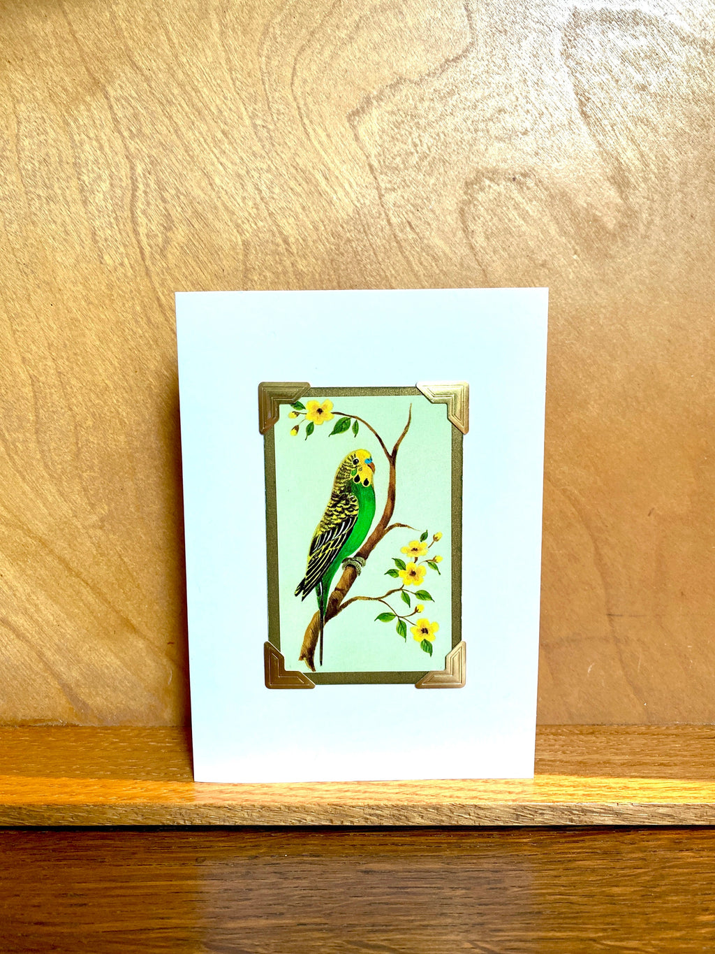 Vintage Budgie Playing Card Greeting Card: Handmade Retro Bird Art